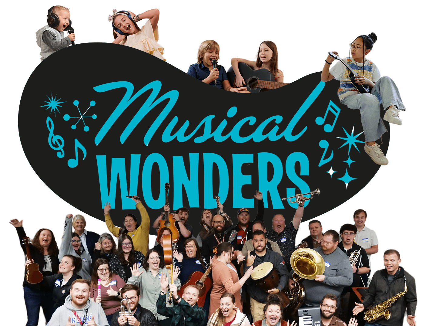 Musical Wonders main hero artwork featuring students, teachers, and logo.