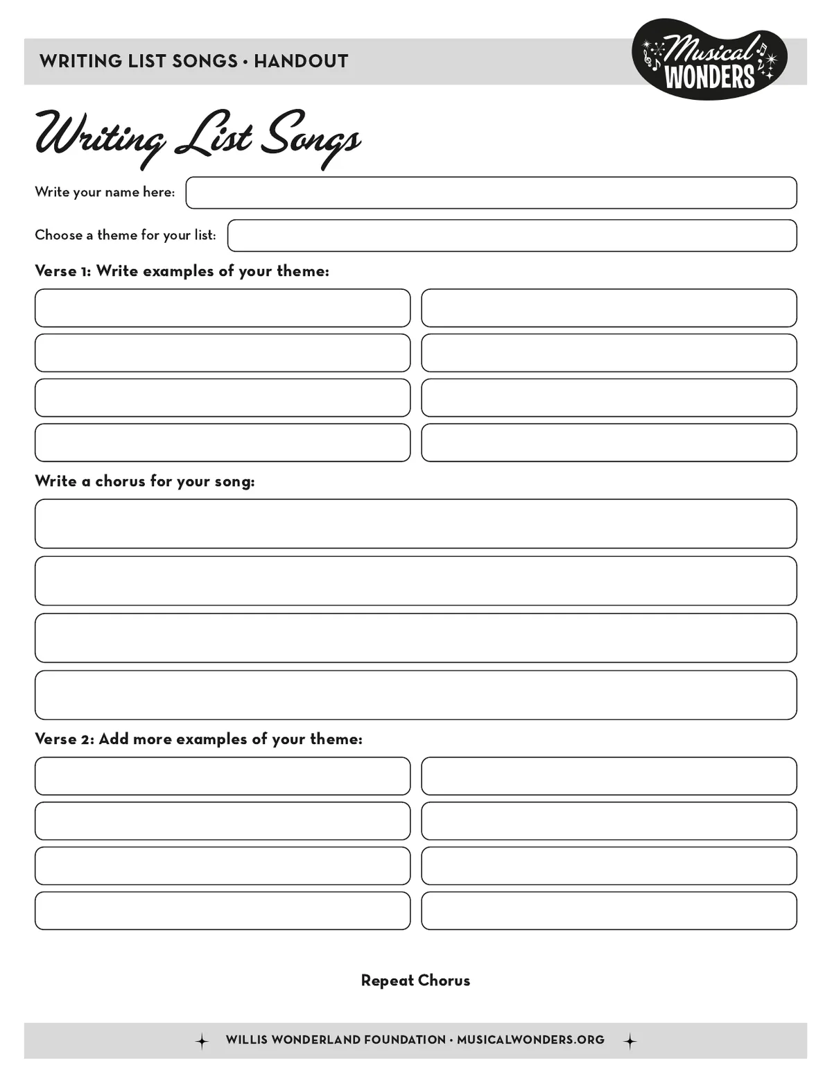Preview of Writing List Songs